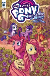 Size: 1054x1600 | Tagged: safe, artist:naomi franquiz, idw, character:applejack, character:fluttershy, character:pinkie pie, character:rainbow dash, character:rarity, character:twilight sparkle, character:twilight sparkle (alicorn), species:alicorn, species:pony, comic cover, flower, garden, mane six