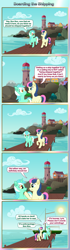 Size: 3744x13410 | Tagged: safe, artist:malte279, character:bon bon, character:lyra heartstrings, character:sweetie drops, species:earth pony, species:pony, species:unicorn, ship:lyrabon, comic, cute, female, harbor, lesbian, lighthouse, lyrabetes, ocean, pier, shipping, vector