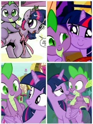 Size: 768x1018 | Tagged: safe, edit, edited screencap, idw, screencap, character:spike, character:twilight sparkle, character:twilight sparkle (alicorn), species:alicorn, species:dragon, species:pony, episode:castle sweet castle, episode:lesson zero, episode:molt down, g4, my little pony: friendship is magic, dragons riding ponies, riding, smiling, winged spike