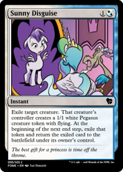 Size: 375x523 | Tagged: safe, artist:jay fosgitt, edit, idw, character:discord, character:princess celestia, species:alicorn, species:draconequus, species:pegasus, species:pony, ccg, for the pony who has everything, magic the gathering, mirror, trading card, trading card edit, transformation