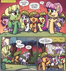 Size: 1113x1201 | Tagged: safe, artist:agnesgarbowska, idw, official comic, character:apple bloom, character:aunt holiday, character:auntie lofty, character:lily longsocks, character:pearly stitch, character:scootaloo, character:sweetie belle, species:earth pony, species:pegasus, species:pony, species:unicorn, alternate design, comic, cutie mark crusaders, elderly, female, filly, mare, ponyville mysteries
