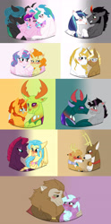 Size: 2255x4561 | Tagged: safe, artist:tejedora, idw, character:blackthorn, character:bramble, character:fizzlepop berrytwist, character:king sombra, character:pharynx, character:prince blueblood, character:prince pharynx, character:princess cadance, character:princess celestia, character:princess flurry heart, character:princess skystar, character:pumpkin cake, character:queen chrysalis, character:radiant hope, character:scorpan, character:shadow lock, character:shining armor, character:sunburst, character:tempest shadow, character:thorax, character:trenderhoof, species:alicorn, species:changeling, species:classical hippogriff, species:deer, species:gargoyle, species:hippogriff, species:pony, species:reformed changeling, species:unicorn, ship:pumpkinheart, ship:shiningsombra, my little pony: the movie (2017), beard, bisexual, blushing, broken horn, crack shipping, divorce, facial hair, female, gay, infidelity, lesbian, male, missing accessory, older, ot3, shipping, skyshadow, straight, thoraxburst, trenderblood, wall of tags