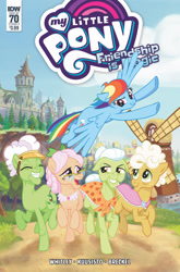 Size: 1032x1566 | Tagged: safe, artist:pencils, idw, official comic, character:apple rose, character:auntie applesauce, character:goldie delicious, character:granny smith, character:rainbow dash, species:earth pony, species:pegasus, species:pony, comics, cover, elderly, female, gold horseshoe gals, mare