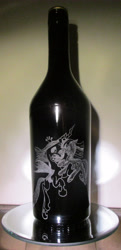 Size: 2385x4925 | Tagged: safe, artist:malte279, character:queen chrysalis, character:twilight sparkle, species:changeling, species:pony, species:unicorn, andy price, baileys, black glass, bottle, craft, fight, glass engraving