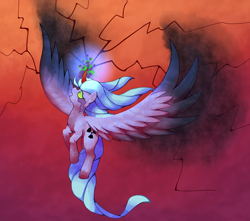 Size: 1300x1150 | Tagged: safe, artist:twitchygears, idw, character:radiant hope, species:alicorn, species:pony, alicornified, alternate cutie mark, alternate universe, black wingtips, colored horn, colored wings, colored wingtips, crying, curved horn, dark magic, female, glowing eyes, glowing horn, hopecorn, horn, magic, mare, miss despair, race swap, radiant despair, solo, sombra eyes, sombra horn, two color wings, two toned wings, wavy hair, wavy mane, wavy tail, wings