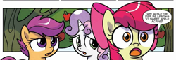 Size: 1010x348 | Tagged: safe, artist:agnesgarbowska, idw, official comic, character:apple bloom, character:scootaloo, character:sweetie belle, species:earth pony, species:pegasus, species:pony, species:unicorn, cutie mark crusaders, dialogue, female, filly, ponyville mysteries, speech bubble