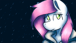Size: 1920x1080 | Tagged: safe, artist:sugar morning, oc, oc only, oc:sugar morning, species:anthro, species:pony, anxiety, bust, clothing, depression, female, hoodie, looking up, mare, melancholy, portrait, rain, sad, solo, wallpaper, water