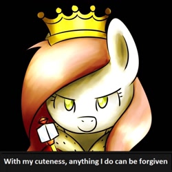 Size: 960x960 | Tagged: safe, artist:sugar morning, oc, oc only, oc:sugar morning, species:pony, arrogance, arrogant, clothing, crown, cute, cutie, cutie queen, epic, female, jewelry, mare, meme, pure unfiltered evil, queen, regalia, robe, scepter, solo