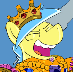 Size: 642x632 | Tagged: safe, artist:sugar morning, oc, oc only, oc:lost thunder, species:pony, bust, crown, gold, golden, jewelry, laughing, male, portrait, regalia, remake, simpsons did it, stallion, the simpsons