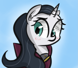 Size: 527x461 | Tagged: safe, artist:artiks, character:chancellor neighsay, species:pony, species:unicorn, blushing, chancellor whinnysnort, cute, female, mare, neighsaybetes, rule 63, rule63betes, simple background, solo, waifu