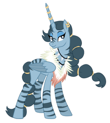 Size: 533x598 | Tagged: safe, artist:f2u-mlp-vectors, idw, character:queen parabola, species:alicorn, species:pony, species:zebra, ear piercing, earring, female, horn ring, idw showified, jewelry, mare, piercing, simple background, solo, transparent background, vector, zebra alicorn