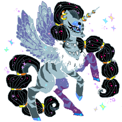 Size: 600x600 | Tagged: safe, artist:njeekyo, idw, character:queen parabola, species:alicorn, species:pony, species:zebra, colored hooves, ear piercing, earring, female, horn ring, jewelry, mare, piercing, rearing, simple background, solo, white background, zebra alicorn