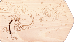 Size: 1024x589 | Tagged: safe, artist:malte279, character:derpy hooves, character:discord, bubble, craft, cute, derpabetes, discute, food, muffin, outlines only, pyrography, traditional art
