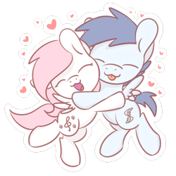 Size: 1280x1280 | Tagged: safe, artist:sugar morning, oc, oc only, oc:slipstream, oc:sugar morning, species:pegasus, species:pony, chibi, couple, cute, female, flying, heart, hug, love, male, mare, oc x oc, shipping, simple background, stallion, sticker, straight, sugarstream, sweet, tongue out, transparent background
