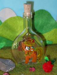 Size: 2340x3119 | Tagged: safe, artist:malte279, character:applejack, bottle, craft, flacon, glass engraving, glass painting