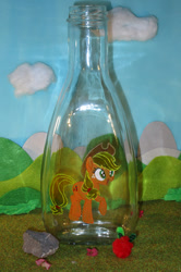 Size: 1000x1502 | Tagged: safe, artist:malte279, character:applejack, bottle, craft, glass engraving, glass painting