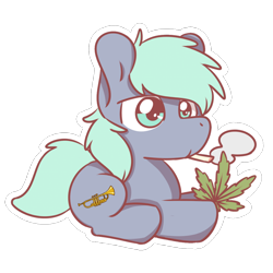 Size: 1280x1280 | Tagged: safe, artist:sugar morning, oc, oc only, oc:dee, species:earth pony, species:pony, chibi, cute, drugs, lying down, marijuana, musical instrument, simple background, smoking, solo, transparent background, trumpet