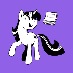 Size: 2048x2048 | Tagged: safe, artist:karzahnii, character:twilight sparkle, inktober, black and white, book, grayscale, monochrome, simple background, solo