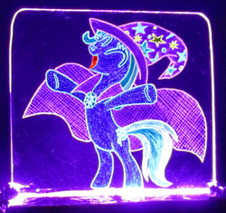 Size: 1065x1000 | Tagged: safe, artist:malte279, character:trixie, acrylic glass, acrylic plastic, acrylight, cape, clothing, craft, engraving, hat, led, multi colored, plexiglass, solo, trixie's cape, trixie's hat