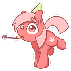 Size: 1280x1280 | Tagged: safe, artist:sugar morning, oc, oc only, oc:downvote, species:earth pony, species:pony, derpibooru, derpibooru ponified, birthday, chibi, cute, downvote, meta, party, party whistle, ponified, simple background, solo, standing, transparent background