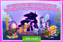 Size: 1034x688 | Tagged: safe, gameloft, idw, official, character:amira, character:tantabus, species:deer, species:pegasus, species:pony, episode:do princesses dream of magic sheep?, g4, advertisement, cart, costs real money, group quests, idw showified, limited-time story, saddle arabian, sweet pepper