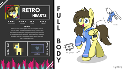 Size: 1920x1080 | Tagged: safe, artist:sugar morning, oc, oc only, oc:retro hearts, species:pegasus, species:pony, clothing, female, hoodie, mare, open mouth, reference sheet, smiling, solo, standing