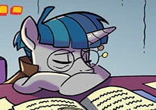 Size: 224x158 | Tagged: safe, artist:tonyfleecs, idw, official comic, character:stygian, species:pony, species:unicorn, cropped, cute, eyes closed, glasses, male, nightmare knights, sleeping, solo, stallion, stygianbetes