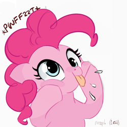 Size: 2048x2048 | Tagged: safe, artist:mooph, artist:suikuzu, edit, character:pinkie pie, species:earth pony, species:pony, cute, derp, drawthread, female, mare, pwffzzt, silly, silly pony, simple background, solo, tongue out, white background