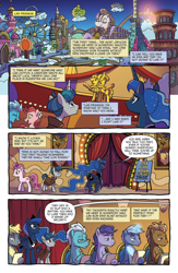 Size: 994x1528 | Tagged: safe, artist:tonyfleecs, idw, official comic, character:capper dapperpaws, character:flam, character:flim, character:princess luna, character:stygian, species:alicorn, species:earth pony, species:pony, species:unicorn, my little pony: the movie (2017), city, comic, dialogue, ethereal mane, female, flim flam brothers, galaxy mane, las pegasus, magic, male, mare, nightmare knights, preview, skyline, speech bubble, stallion, telekinesis