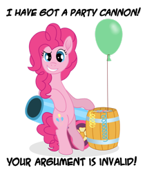 Size: 820x974 | Tagged: safe, artist:malte279, character:pinkie pie, species:pony, balloon, confetti, grin, party cannon, simple background, smiling, smug, transparent background, vector, your argument is invalid