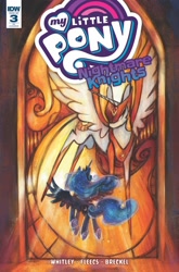 Size: 1054x1600 | Tagged: safe, artist:jennifer l. meyer, idw, character:daybreaker, character:princess celestia, character:princess luna, comic cover, cover, cover art, nightmare knights, stained glass