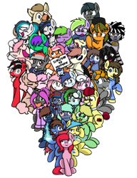 Size: 5000x6500 | Tagged: safe, artist:sugar morning, oc, oc only, oc:aces high, oc:artemis starshine, oc:beefy, oc:bizarre song, oc:blue violet, oc:bolton, oc:boo, oc:chocopud, oc:da random, oc:dee, oc:dog whisperer, oc:doge, oc:ezekiel, oc:fig, oc:gloomy, oc:gryph xander, oc:haiky haiku, oc:jumping jack, oc:kayla, oc:kezzie, oc:lemming, oc:lost thunder, oc:mary jane, oc:peachy, oc:purp, oc:retro hearts, oc:rosalia, oc:sleepyhead, oc:slipstream, oc:sugar morning, oc:syn, oc:ugly mug, oc:violet nebula, oc:warly, species:bat pony, species:changeling, species:earth pony, species:griffon, species:pegasus, species:pony, species:unicorn, species:zebra, 2019 community collab, derpibooru community collaboration, absurd resolution, cape, chocolate, clothing, collar, community collab, couple, electricity, female, fire, fish, food, glasses, goggles, grin, group, group pic, group picture, hat, heterochromia, high, high res, hoodie, hot chocolate, kissing, laughing, lightning, looking at you, male, mare, meme, necktie, oc x oc, party whistle, peach, plushie, purple changeling, ribbon, scarf, shipping, sign, simple background, sitting, sleeping, smiling, stallion, standing, stoned, straight, subscribe to pewdiepie, sugarre, sugarstream, sunglasses, that's a lot of tags...., tongue out, transparent background, wall of purple, wall of tags, wrench