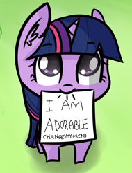 Size: 1135x1491 | Tagged: safe, artist:artiks, edit, editor:nightshadowmlp, character:twilight sparkle, change my mind, cute, exploitable meme, female, filly, filly twilight sparkle, meme, twiabetes, younger