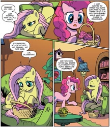 Size: 783x908 | Tagged: safe, artist:pencils, idw, character:fluttershy, character:pinkie pie, cupcake, food, muffin