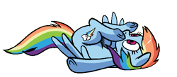 Size: 680x300 | Tagged: safe, artist:pencils, idw, character:rainbow dash, species:pegasus, species:pony, background removed, cropped, female, mare, on back, simple background, solo, transparent background, underhoof