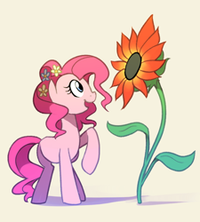 Size: 720x800 | Tagged: safe, artist:karzahnii, character:pinkie pie, species:earth pony, species:pony, cute, diapinkes, female, flower, flower in hair, mare, open mouth, solo, sunflower