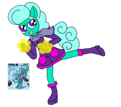 Size: 1218x1080 | Tagged: safe, artist:徐詩珮, idw, character:glitter drops, my little pony:equestria girls, boots, clothing, equestria girls interpretation, equestria girls-ified, glowing hands, kicking, magic, nightmare knights, ponied up, scarf, scene interpretation, shoes, simple background, transparent background
