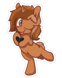 Size: 2048x2560 | Tagged: safe, artist:sugar morning, oc, oc only, oc:sign, species:pony, species:unicorn, bipedal, blank flank, blep, body writing, chibi, cute, female, freckles, heart, hooves to the chest, looking at you, ocbetes, one eye closed, silly, simple background, solo, standing, standing on one leg, standing up, tongue out, transparent background, weapons-grade cute, white outline, wink