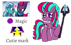 Size: 1699x1080 | Tagged: safe, artist:徐詩珮, idw, character:fizzlepop berrytwist, character:glitter drops, character:tempest shadow, oc, oc:everything shadow, parent:glitter drops, parent:tempest shadow, parents:glittershadow, species:pony, species:unicorn, ship:glittershadow, my little pony: the movie (2017), broken horn, cutie mark, eye scar, female, horn, lesbian, magic, magical lesbian spawn, next generation, offspring, scar, shipping, simple background, staff, staff of sacanas, transparent background