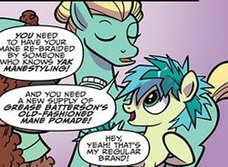 Size: 313x230 | Tagged: safe, artist:kate sherron, idw, official comic, character:sandbar, character:yona, character:zephyr breeze, species:earth pony, species:pegasus, species:pony, comic, eyes closed, male, offscreen character, smiling, text bubbles