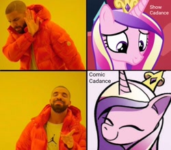 Size: 1234x1080 | Tagged: safe, edit, edited screencap, editor:apex soundwave, idw, screencap, character:princess cadance, species:alicorn, species:human, species:pony, cute, drake, female, irl, male, mare, meme, opinion, photo, smiling