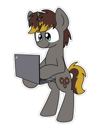 Size: 2048x2560 | Tagged: safe, artist:sugar morning, oc, oc only, oc:geartooth, species:pony, commission, computer, laptop computer, solo, thinkpad