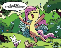Size: 507x403 | Tagged: safe, idw, character:fluttershy, episode:the cutie mark chronicles, g4, my little pony: friendship is magic, cropped, cute, eyes closed, female, filly, filly fluttershy, shyabetes, singing, so many wonders, solo, younger