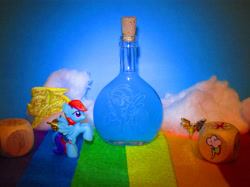Size: 4753x3564 | Tagged: safe, artist:malte279, character:rainbow dash, craft, cutie mark, dice, flacon, glass engraving, pyrography, traditional art