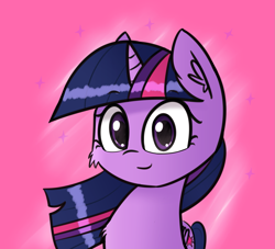 Size: 2443x2215 | Tagged: safe, alternate version, artist:artiks, character:twilight sparkle, character:twilight sparkle (alicorn), species:alicorn, species:pony, female, looking at you, mare, pink background, simple background, smiling, solo