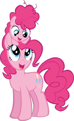 Size: 5830x9500 | Tagged: safe, artist:mrkat7214, idw, character:pinkie pie, species:earth pony, species:pony, absurd resolution, cute, diapinkes, duo, female, filly, filly pinkie pie, idw showified, looking at each other, mare, open mouth, self ponidox, show accurate, simple background, sitting on head, time paradox, transparent background, vector, younger