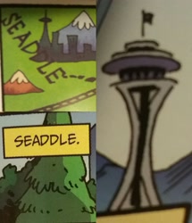 Size: 2476x2880 | Tagged: safe, idw, collage, no pony, seaddle, seattle, space needle