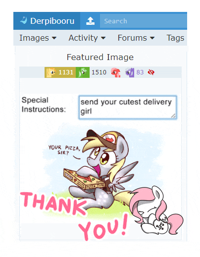 Size: 404x518 | Tagged: safe, artist:sugar morning, derpibooru original, character:derpy hooves, oc, oc:sugar morning, species:pegasus, species:pony, derpibooru, animated, chibi, clothing, cute, dawwww, delivery, derpabetes, dialogue, eyes closed, female, flapping, food, grass, happy, hat, hnnng, holding, hoof hold, mare, meme, meta, open mouth, pizza, pizza box, rocking, screenshots, shirt, simple background, sitting, smiling, solo, spread wings, text, thank you, weapons-grade cute, white background, wings