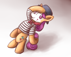 Size: 2560x2048 | Tagged: safe, artist:sugar morning, character:quiet gestures, species:pony, species:unicorn, balancing, canon, clothing, doodle, hat, leaning, mime, sketch, solo