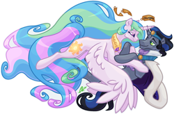 Size: 1516x995 | Tagged: safe, artist:kahootkin, idw, character:good king sombra, character:king sombra, character:princess celestia, species:alicorn, species:pony, species:unicorn, ship:celestibra, always, cape, clothing, digital art, female, horns are touching, jewelry, looking at each other, male, mare, peytral, reflections, regalia, shipping, simple background, smiling, stallion, straight, transparent background